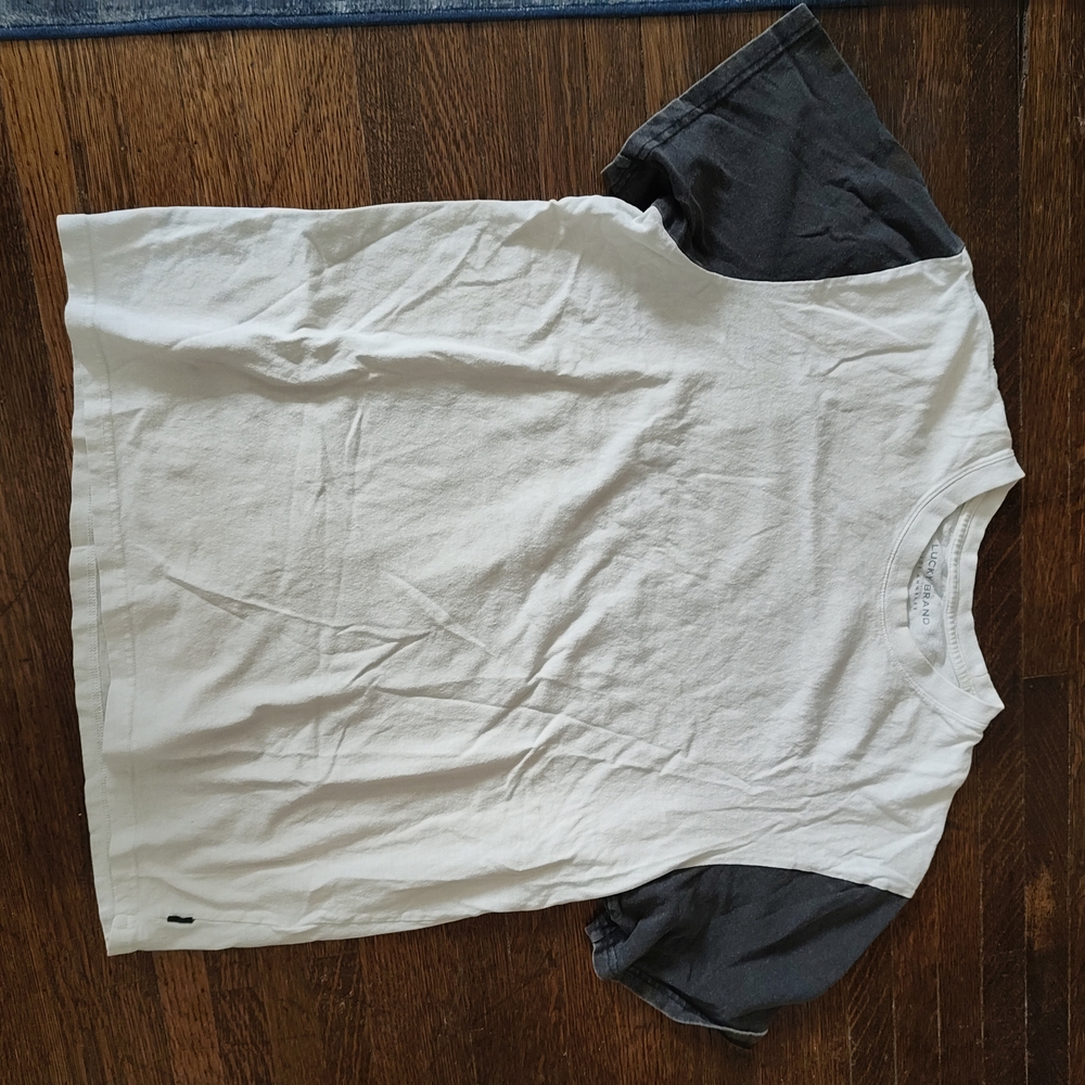 Lucky Brand White and Black Short Sleeve Tee